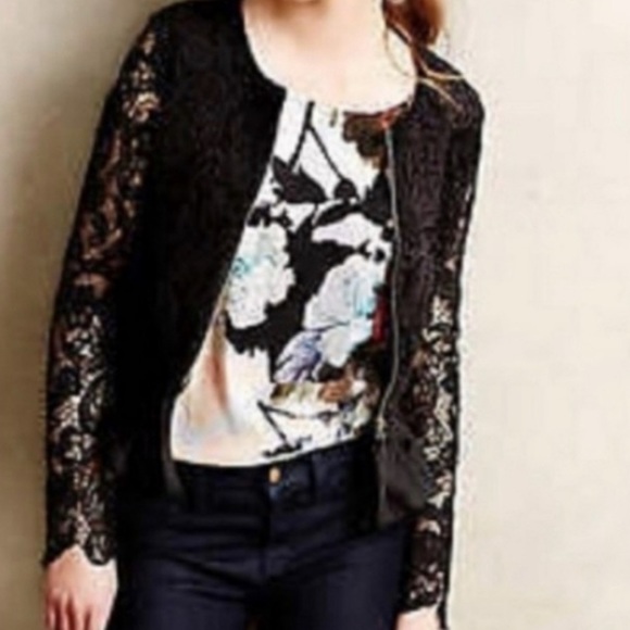 Anthropologie Lili’s Closet Black Lace Cropped Zip Up Jacket XS - Picture 9 of 9